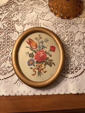 Antique Oval Gold Framed Floral Bouquet Wall Art